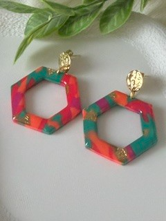 hexagon colorfull oorbellen