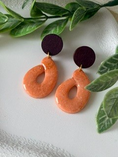 loop oorbellen met houten stud