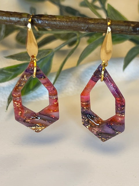 marmer paars/roze oorbellen